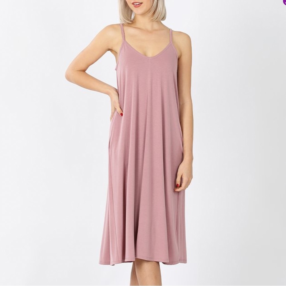 🌸 Dusty Rose Sundress with Pockets 🌸